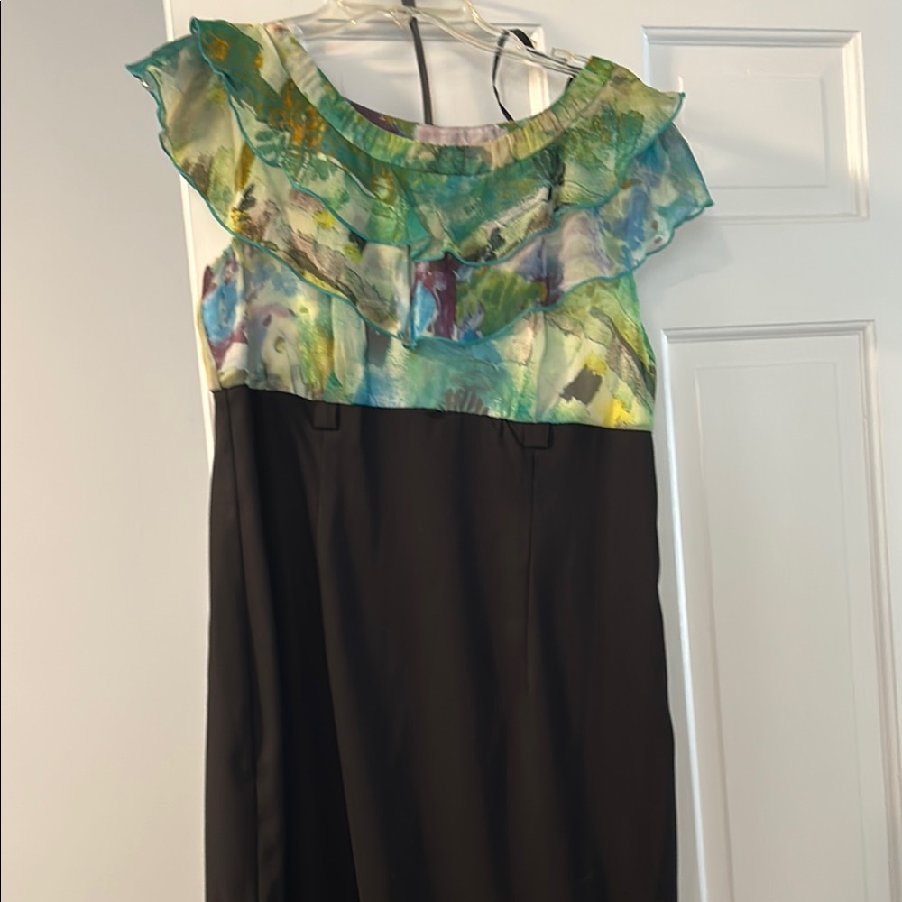 Green and Blue Ruffled Tiered Sheath Dress